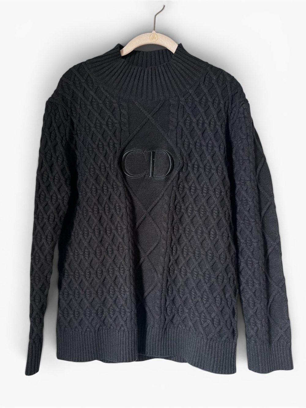 Not Christian Dior Black Cable-Knit FashionSweater w/ Embossed Logo 2X plz read